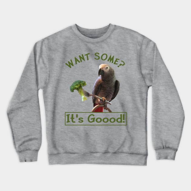 African Grey Parrot Broccoli Crewneck Sweatshirt by Einstein Parrot